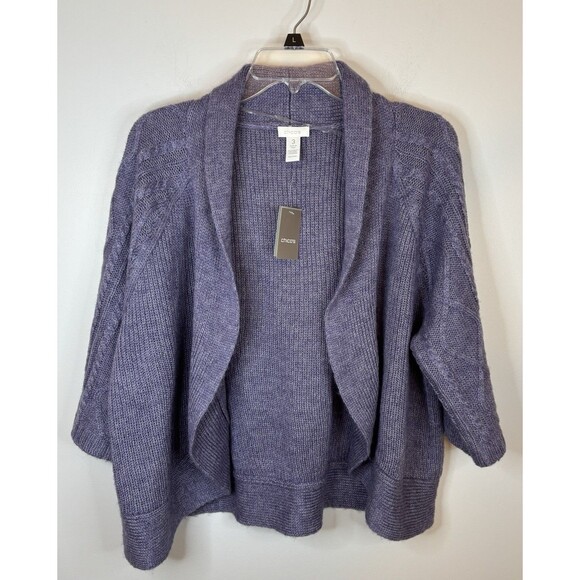 CHICOS Cora Cable Cocoon Mohair Blend Shrug Cardigan Sweater 3/XL/16 Purple Plum - Picture 2 of 11